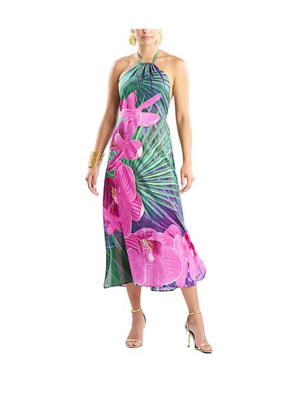 Natori Strapless Tropical Orchid Dress - Pink & Green_5
